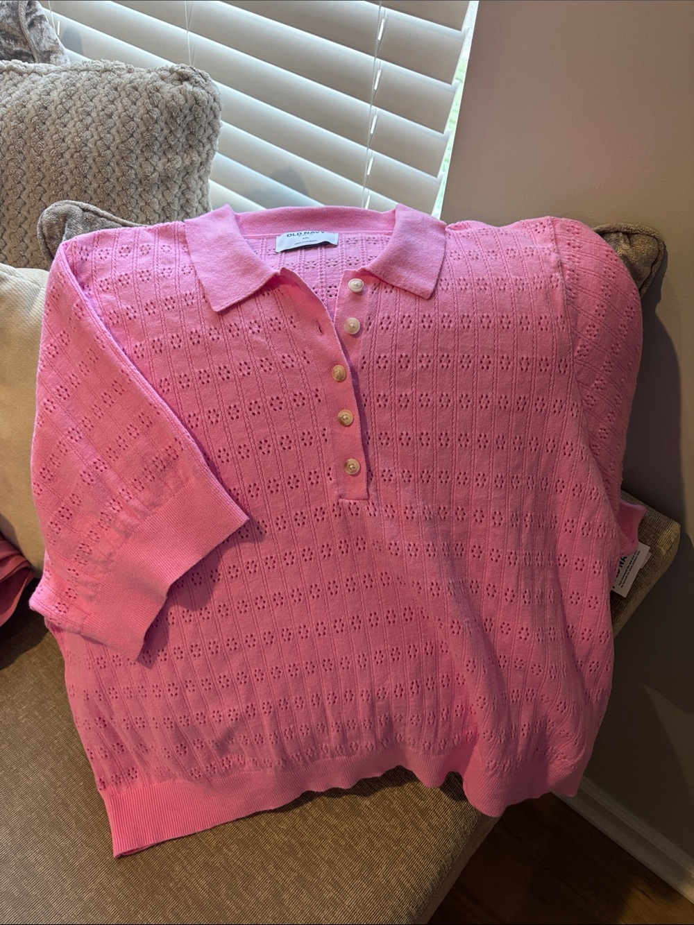 Old Navy Pink Eyelet Polo Sweater-XXL